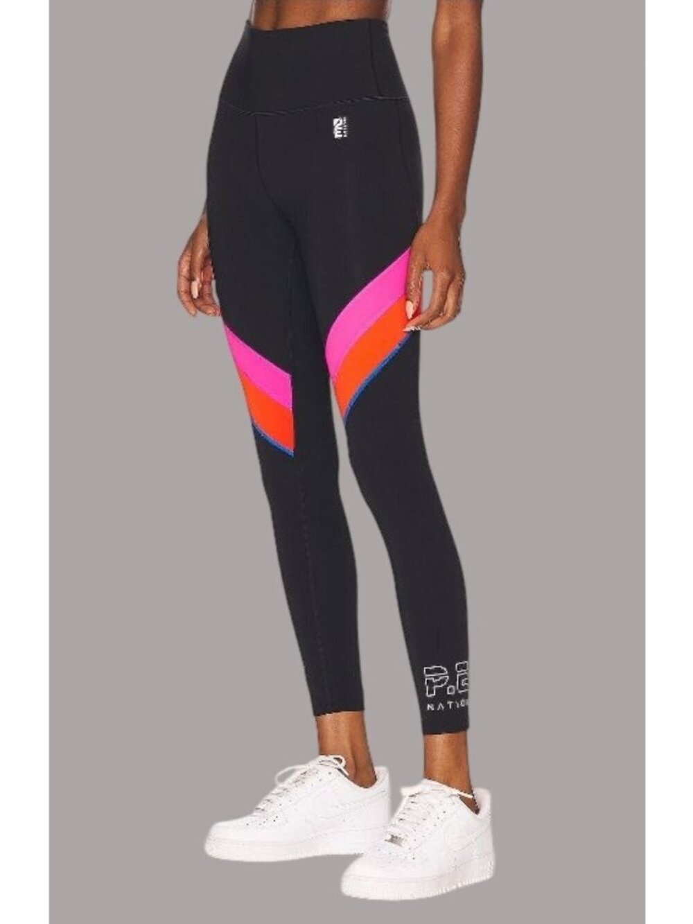 P.E Nation High-Waisted Black Leggings S With Pink & Red Stripes
